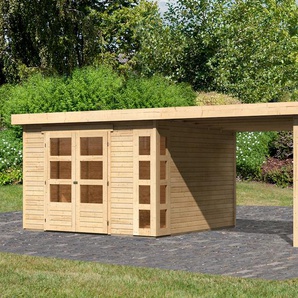 Gartenhaus KONIFERA Nordsee 6 Gartenhäuser Gr. ohne Fußboden, ohne Dacheindeckung, beige (natur) Gartenhäuser aus Holz mit Anbaudach