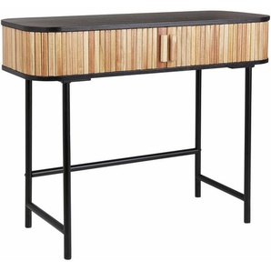 Konsolentisch Hellbraun und Schwarz Paulowniaholz mit 2 Schiebetüren 100 x 40 x 79 cm Lamellenoptik Holzpaneele Modern Wohnzimmer Schlafzimmer