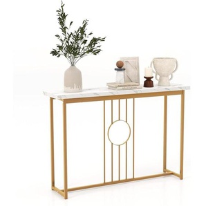 Konsolentisch Mamor Optik, Beistelltisch schmal mit Metallgestell & verstellbaren Fußpolstern, Flurtisch Sofatisch modern für Wohnzimmer, Eingang,