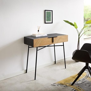 Konsolentisch Mikkusu 90x45 cm Bambus Natur Mango Schwarz 2 Schubladen Metall Schwarz, Tische