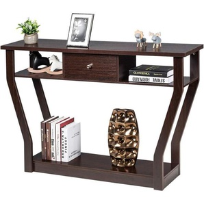 Konsolentisch mit Schublade und Regal, Flurtisch aus Holz, Beistelltisch fuer Eingang, Wohnzimmer Schlafzimmer braun - Costway