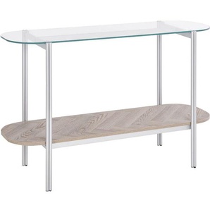 Konsolentisch Silber / Hellbraun mit Glasplatte aus Metall mdf Holzplatte Elegant Modernes Design für Wohnzimmer Schlafzimmer Flur