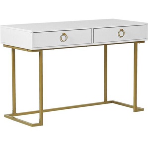 Konsolentisch Weiß /Gold aus MDF-Platte Metalgestell Rechteckig Wohnzimmer Schlafzimmer Flur Modernes Design Glamour-Stil