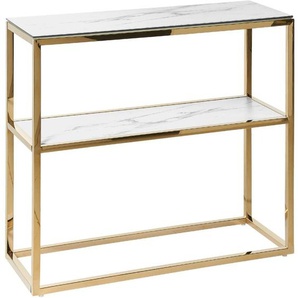 Konsolentisch Weiß und Gold Sicherheitsglas Marmor Optik Rechteckig Schmal Gestell aus Edelstahl für Schlafzimmer Wohnzimmer Flur Diele Küche