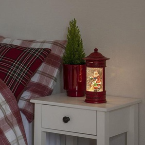 KONSTSMIDE LED Laterne Weihnachtsdeko rot, LED fest integriert, Warmweiß, LED Wasserlaterne, rot, Briefkasten, Weihnachtsmann mit Kind + Hund