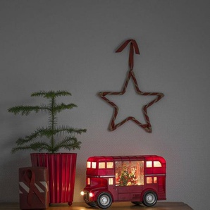 KONSTSMIDE LED Laterne Weihnachtsdeko rot, LED fest integriert, Warmweiß, LED Wasserlaterne, rot, Bus mit Weihnachtsmann