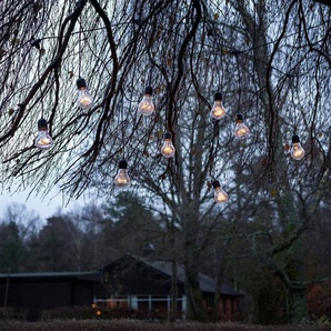 KONSTSMIDE LED-Lichterkette Weihnachtsdeko aussen, 10-flammig, LED Biergartenkette, 10 klare Birnen / 80 bernsteinfarbene Dioden