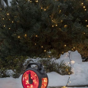 KONSTSMIDE LED-Lichterkette Weihnachtsdeko aussen, 400-flammig, Micro LEDs mit Kabelaufroller, schwarz-rot, 400 warm weiße Dioden
