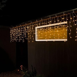 KONSTSMIDE LED-Lichtervorhang Weihnachtsdeko aussen, 400-flammig, LED Eisregenvorhang, mit weißen Globes, 400 bernsteinfarbene Dioden