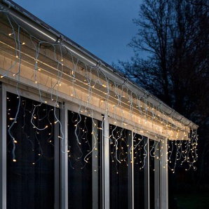 KONSTSMIDE LED-Lichtervorhang Weihnachtsdeko aussen, 200-flammig, LED Eisregen Lichtervorhang, 200 bernsteinfarbene Dioden