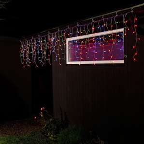 KONSTSMIDE LED-Lichtervorhang »Weihnachtsdeko aussen«, 200 St.-flammig, LED Eisregen Lichtervorhang, mit bunten Globes, 200 bunte Dioden