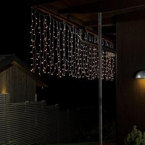 KONSTSMIDE LED-Lichtervorhang Weihnachtsdeko aussen, 400-flammig, LED Lichtervorhang, mit weißen Globes, 400 warm weiße Dioden