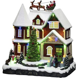 KONSTSMIDE Weihnachtshaus Haus mit Baum, mit Musik, 24 bunte Dioden, wählbar zwischen USB oder Batteriebetrieb
