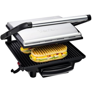 Kontaktgrill TEFAL GC241D Inicio Kontaktgrill_Standgrill_Tischgrill_Teppanyakigrill silberfarben Kontaktgrills fettarmes Grillen, gerillte Grillplatten antihaftbeschichtet, wenig Öl