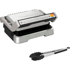 Kontaktgrill TEFAL GC773D OptiGrill 2-in-1 mit Grillzange Kontaktgrill_Standgrill_Tischgrill_Teppanyakigrill grau (edelstahlfarben) Kontaktgrills intelligenter Grill & BBQ, keine Überwachung, 9 Auto-Programme