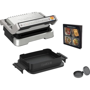 Kontaktgrill TEFAL GC774HP OptiGrill 4in1 Kontaktgrill_Standgrill_Tischgrill_Teppanyakigrill silberfarben Kontaktgrills inkl. Backschale, aufklappbar. Gratis: Hamburger Presse