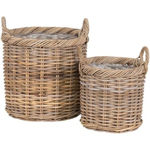 Korbset, Braun, Kunststoff, 2-teilig, Rattan, rund, 40x48x40 cm, Ordnen & Aufbewahren, Aufbewahrungskörbe