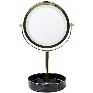 Kosmetikspiegel mit LED-Beleuchtung Gold u. Schwarz ø 26 cm aus Eisen u. Keramik Doppelseitig Vergrößerungsspiegel Schminkspiegel Tischspiegel