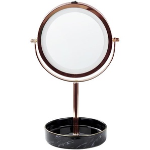 Kosmetikspiegel mit LED-Beleuchtung Roségold u. Schwarz ø 26 cm aus Eisen u. Keramik Doppelseitig Vergrößerungsspiegel Schminkspiegel