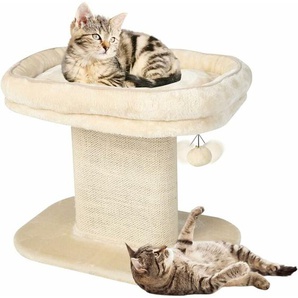 Kratzbaum 50cm, mit weicher Plüschsitzfläche & Sisal-Kratzsaeule & Ball, Katzenbaum, Katzenkratzbaum Holz, Kletterbaum Beige - Costway