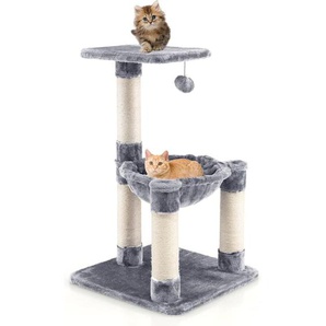 Kratzbaum Klein, Katzenbaum mit gemütlicher Haengematte & grossem Plattform & Fellknaeuel, Katzenkratzbaum Holz, Katzen Katzenmoebel Kletterbaum,