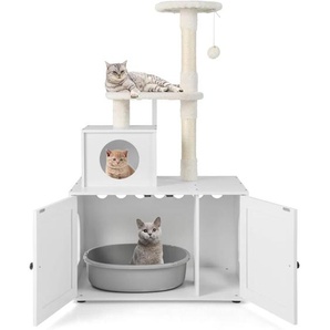 Kratzbaum mit Katzenschrank, All-in-One Katzenhaus aus Holz, Katzenkratzbaum mit Eingang, Höhle, Sisalstamm & Spielball, Katzenmöbel Katzenbaum,