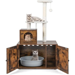 Kratzbaum mit Katzenschrank, All-in-One Katzenhaus aus Holz, Katzenkratzbaum mit Eingang, Höhle, Sisalstamm & Spielball, Katzenmöbel Katzenbaum,
