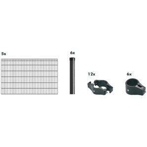 KRAUS Doppelstabmattenzaun Dino-Pro DS-Z42 Zaunelemente anthrazit, 120 cm hoch, 5 Elemente für 10 m, 6 Pfosten Gr. H/L: 120 cm x 10 m, grau (anthrazit) Zaunelemente