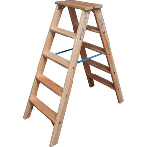 KRAUSE Doppelleiter STABILO Leitern Holz, 2x5 Stufen, Arbeitshöhe ca. 245 cm Gr. B/H/L: 48 cm x 20 cm x 120 cm, braun (hellbraun) Leitern