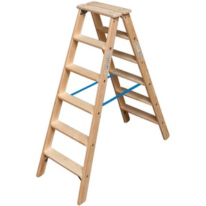 KRAUSE Doppelleiter STABILO Leitern Holz, 2x6 Stufen, Arbeitshöhe ca. 245 cm Gr. B/H/L: 50 cm x 20 cm x 140 cm, braun (hellbraun) Leitern