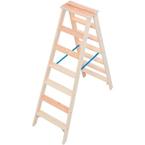 KRAUSE Doppelleiter STABILO Leitern Holz, 2x7 Stufen, Arbeitshöhe ca. 245 cm Gr. B/H/L: 52 cm x 20 cm x 165 cm, braun (hellbraun) Leitern