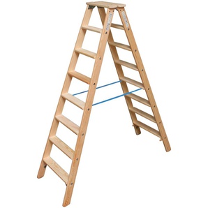 KRAUSE Doppelleiter STABILO Leitern Holz, 2x8 Stufen, Arbeitshöhe ca. 245 cm Gr. B/H/L: 55 cm x 20 cm x 190 cm, braun (hellbraun) Leitern