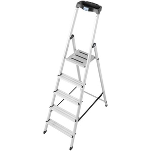 KRAUSE Stehleiter Safety, Aluminium, 1x5 Stufen, Arbeitshöhe ca. 305 cm