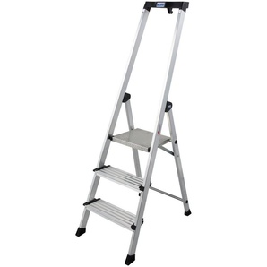 KRAUSE Stehleiter Safety Plusline, Aluminium, 3 Stufen, Arbeitshöhe ca. 265 cm