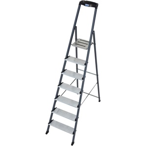 KRAUSE Stehleiter Securo Leitern Alu eloxiert, 1x7 Stufen, Arbeitshöhe ca. 350 cm Gr. B/H/L: 53 cm x 14 cm x 230 cm, grau (aluminiumfarben) Leitern