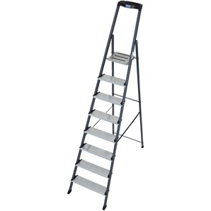 KRAUSE Stehleiter Securo Leitern Alu eloxiert, 1x8 Stufen, Arbeitshöhe ca. 370 cm Gr. B/H/L: 55 cm x 14 cm x 255 cm, grau (aluminiumfarben) Leitern