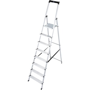 KRAUSE Stehleiter Solidy Leitern Aluminium, 1x8 Stufen, Arbeitshöhe ca. 370 cm Gr. B/H/L: 54 cm x 11 cm x 250 cm, grau (aluminiumfarben) Leitern
