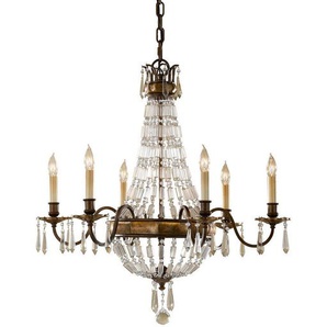 Kronleuchter Elstead Bellini , Bronze , Metall, Glas , 81.5 cm , Grüner Punkt, RoHS , mit Behang , Lampen & Leuchten, Innenbeleuchtung, Hängelampen, Kronleuchter