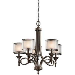 Kronleuchter Lacey , Bronze , Metall, Glas, Textil , 75.6 cm , Grüner Punkt, RoHS , Lampen & Leuchten, Innenbeleuchtung, Hängelampen, Kronleuchter