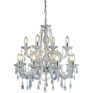 Kronleuchter Marie Therese , Chrom , Metall, Kunststoff, Glas , 120 cm , Lampen & Leuchten, Innenbeleuchtung, Hängelampen, Kronleuchter