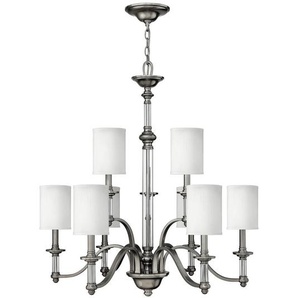 Kronleuchter Elstead Sussex , Nickel , Metall, Glas, Textil , 99 cm , Grüner Punkt, RoHS , Lampen & Leuchten, Innenbeleuchtung, Hängelampen, Kronleuchter