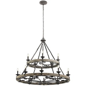 Kronleuchter Elstead Taulbee , Zink , Holz , 107.9 cm , Grüner Punkt, RoHS , Lampen & Leuchten, Innenbeleuchtung, Hängelampen, Kronleuchter