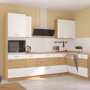 Küche Eiche Artisan Ecke Weiß Küchenzeile Hochglanz Küchenblock Einbauküche