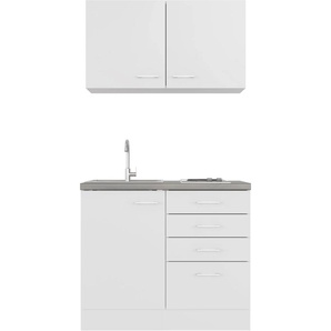 Küche FLEX-WELL Lucca Komplettküchen-Sets Gr. B/H/T: 100 cm x 200 cm x 60 cm, weiß (küche: matt, caledonia, front: korpus: weiß, arbeitsplatte: caledonia) Küchenzeilen mit Elektrogeräte