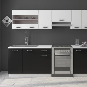 Küche Omega 240 cm Küchenzeile Küchenblock variabel stellbar in Schwarz Weiss