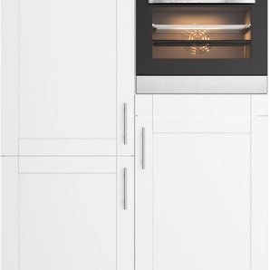 Küche OPTIFIT Ahus, Back-/Kühlmodul Komplettküchen-Sets Gr. B/H/T: 120 cm x 211,8 cm x 58,4 cm, mit E-Geräten, schwarz-weiß (küche: weiß matt, weiß, granit schwarz, front: korpus: weiß) Küchenzeile Küchenzeilen mit Elektrogeräte