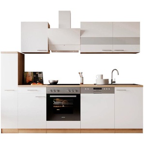 Küche RESPEKTA Merle, weiß (front: weiß, korpus: eiche sägerau nachbildung, arbeitsplatte: eiche sägerau nachbildung), B:250cm H:200cm T:60cm, Komplettküchen-Sets, Breite 250 cm, mit Soft-Close, Topseller
