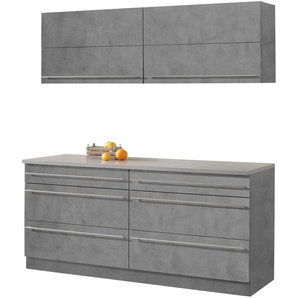 Küche WIHO KÜCHEN Chicago, grau (front: betonfarben, korpus: betonfarben, arbeitsplatte: canvas grau), B:180cm, Komplettküchen-Sets, ohne E-Geräte, Gesamtbreite 180 cm, Topseller