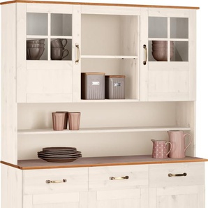 Küchenbuffet HOME AFFAIRE Alby Schränke Gr. B/H/T: 125 cm x 185 cm x 38 cm, weiß (weiß, honigfb) Anrichten Buffets Breite 125 cm, 2 Glastüren, Schubladen