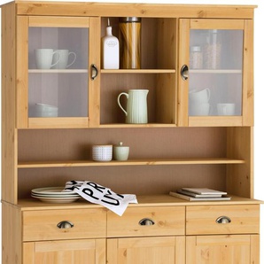 Küchenbuffet HOME AFFAIRE Oslo Schränke Gr. B/H/T: 125 cm x 185 cm x 38 cm, 5 St., beige (natur gebeizt, gewachst) Anrichten Buffets Schränke 125 cm breit, aus massiver Kiefer, mit 2 Glastüren, Metallgriffe
